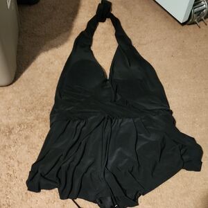 Woman Black One Piece Swimsuit Romper Style